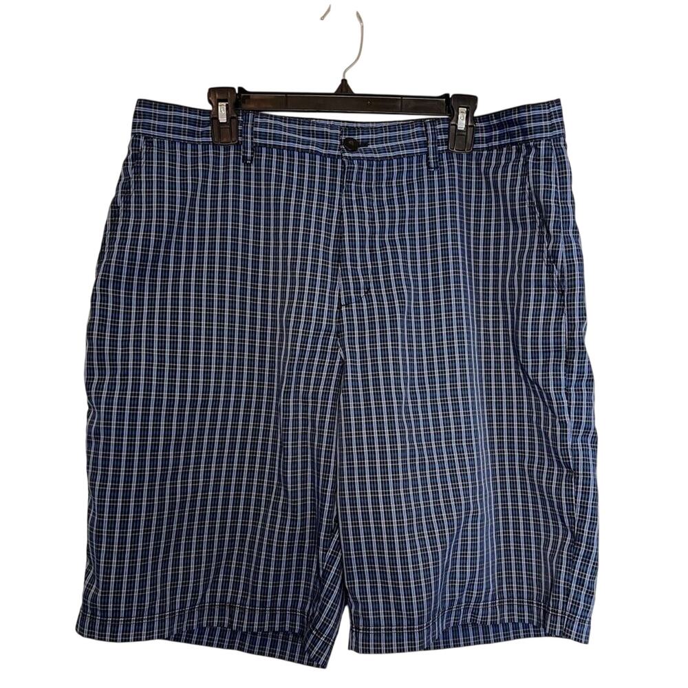 Adidas Mens Shorts Blue White Plaid Flat Front Zip Pockets SIZE 36 Athletic